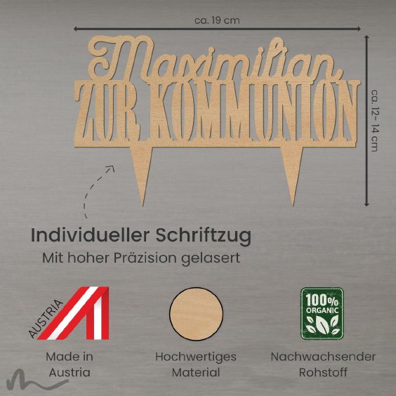 Cake Topper Zur Kommunion personalisiert Holz