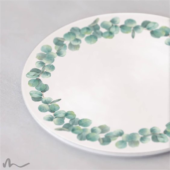 Kerzenteller bedruckt Eukalyptus weiß Ø 12 cm