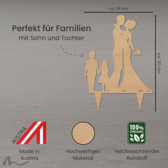 Cake Topper Brautpaar mit Kindern 2 Holz