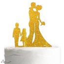 Cake Topper Brautpaar mit Kindern 2 Gold Glitzer