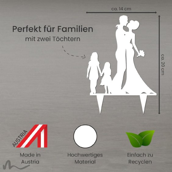 Cake Topper Brautpaar mit Kindern Mädchen Weiss