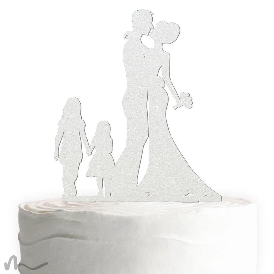 Cake Topper Brautpaar mit Kindern Mädchen Satiniert