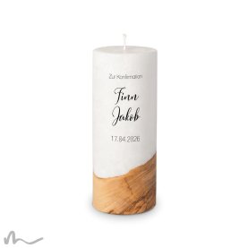 Konfirmationskerze Holzelement Docht Schlicht Ø8 x 20 cm