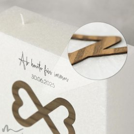 Hochzeitskerze Docht Holzapplikation Unendliche Herzen 20 x 20 cm