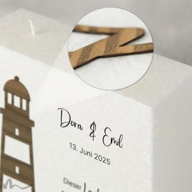 Hochzeitskerze Docht Holzapplikation Leuchtturm 20 x 20 cm