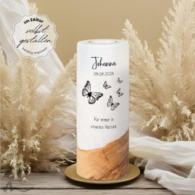 Trauerkerze Holzelement Schmetterlinge Ø8 x 20 cm