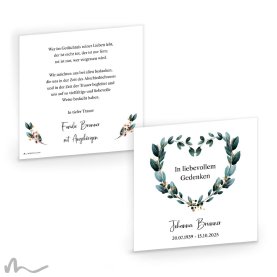 Trauerkarte Blätterherz 14.5 x 14.5 cm Doppelseitig